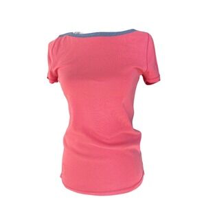 Lauren Ralph Lauren Women's Coral Pink Boat Neck Cotton Knit Top Anchor Sz M